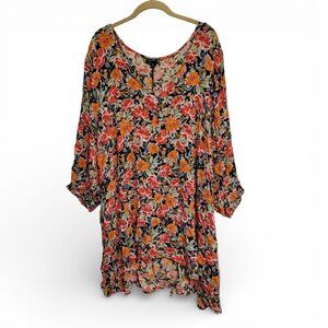 Torrid Black Floral Crinkle Gauze Hi-Low Tunic Women's Size 5X